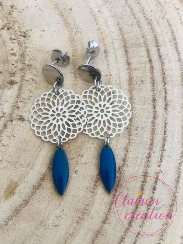 La paire de Boucles ROSACES argentées (11) Bleu