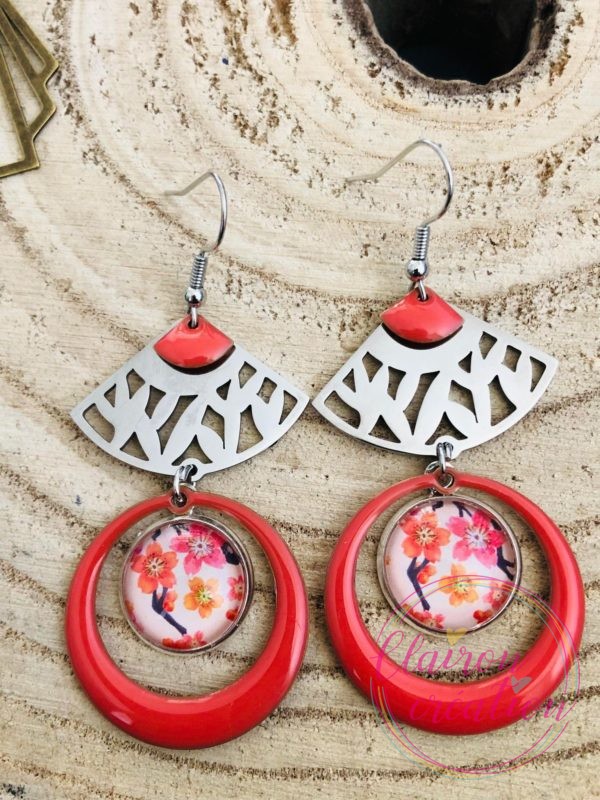Boucles EMMA Argentées motif nature fleuris (3)