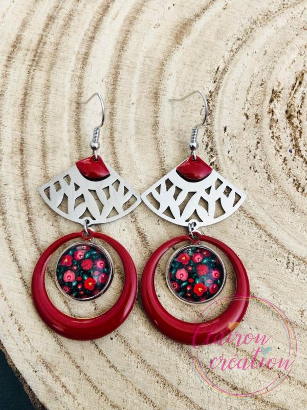 Boucles EMMA Argentées motif nature fleuris (2)