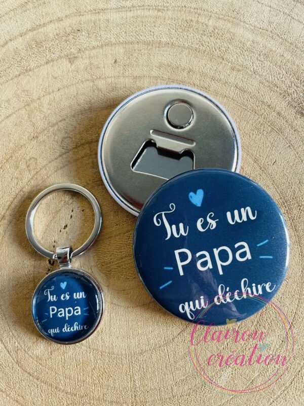 Lot décapsuleur magnétique + porte clé Papa